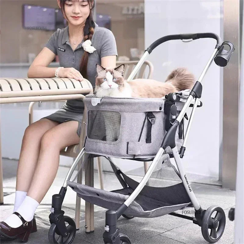 RoyalRide™ Pet Stroller – Breathable 4-Wheel Luxury Travel Trolley for Cats & Dogs | Foldable Portable Design