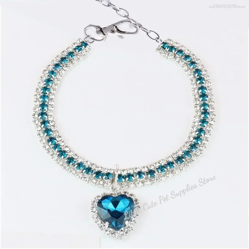 Rhinestone diamante necklace collar for cats and small dogs by CrystalCharm™, showcasing a sparkling design.