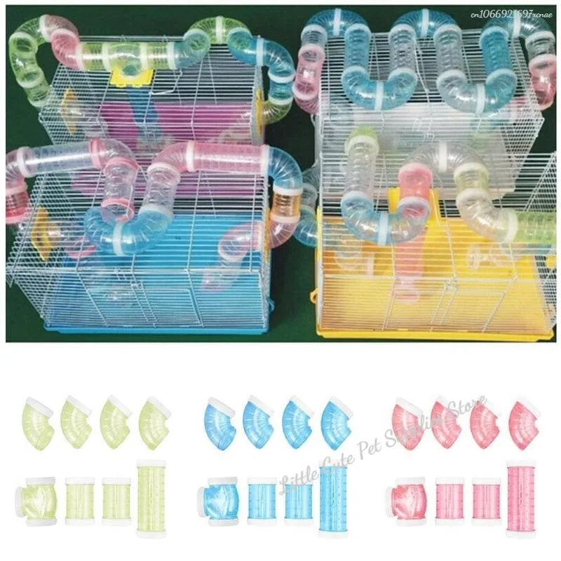 Transparent DIY racing runway for hamsters by Petivo, showcasing a 360° design with obstacles and clear pathways.