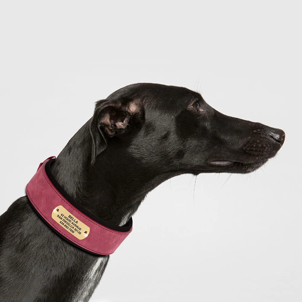LuxePaws™ Custom Dog Collar – Wide PU Leather Personalized Collar with Name Tag for All Dog Sizes