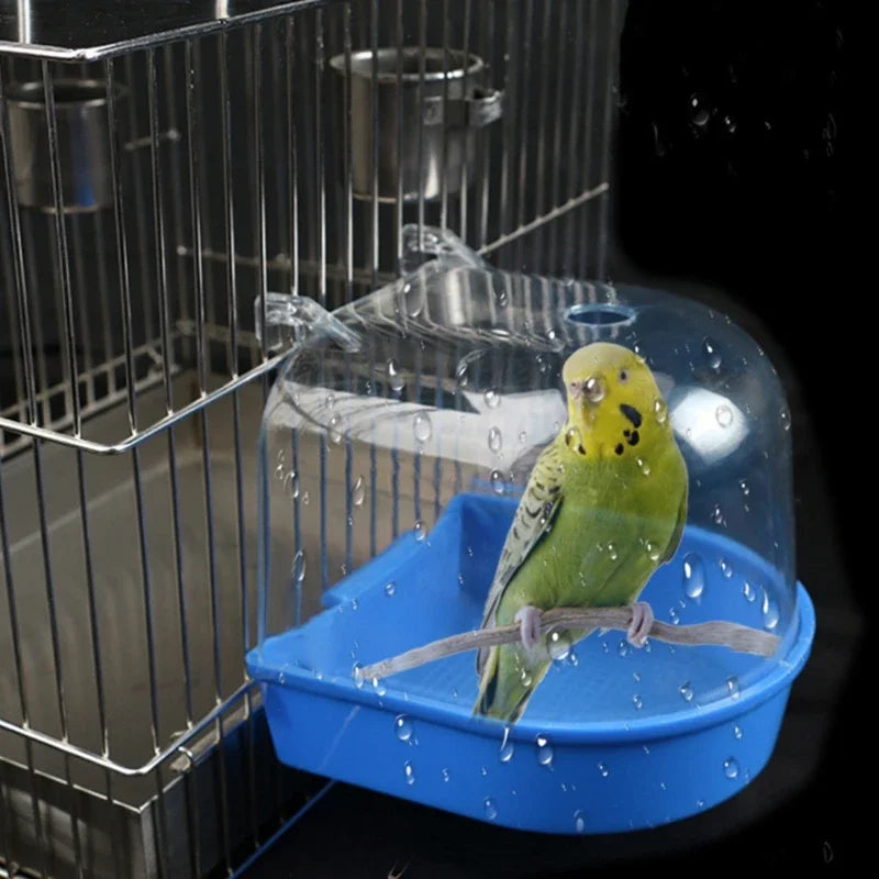 Transparent SkyShower™ bird bath for cages, providing a stress-free bathing experience for pet birds.