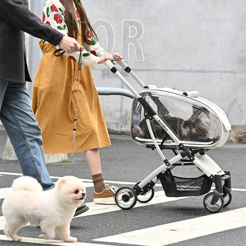 CloudCruiser™ Pet Stroller – Luxury 4-Wheel Ride for Cats & Dogs | Breathable, Windproof, Foldable Travel Trolley 2 In 1
