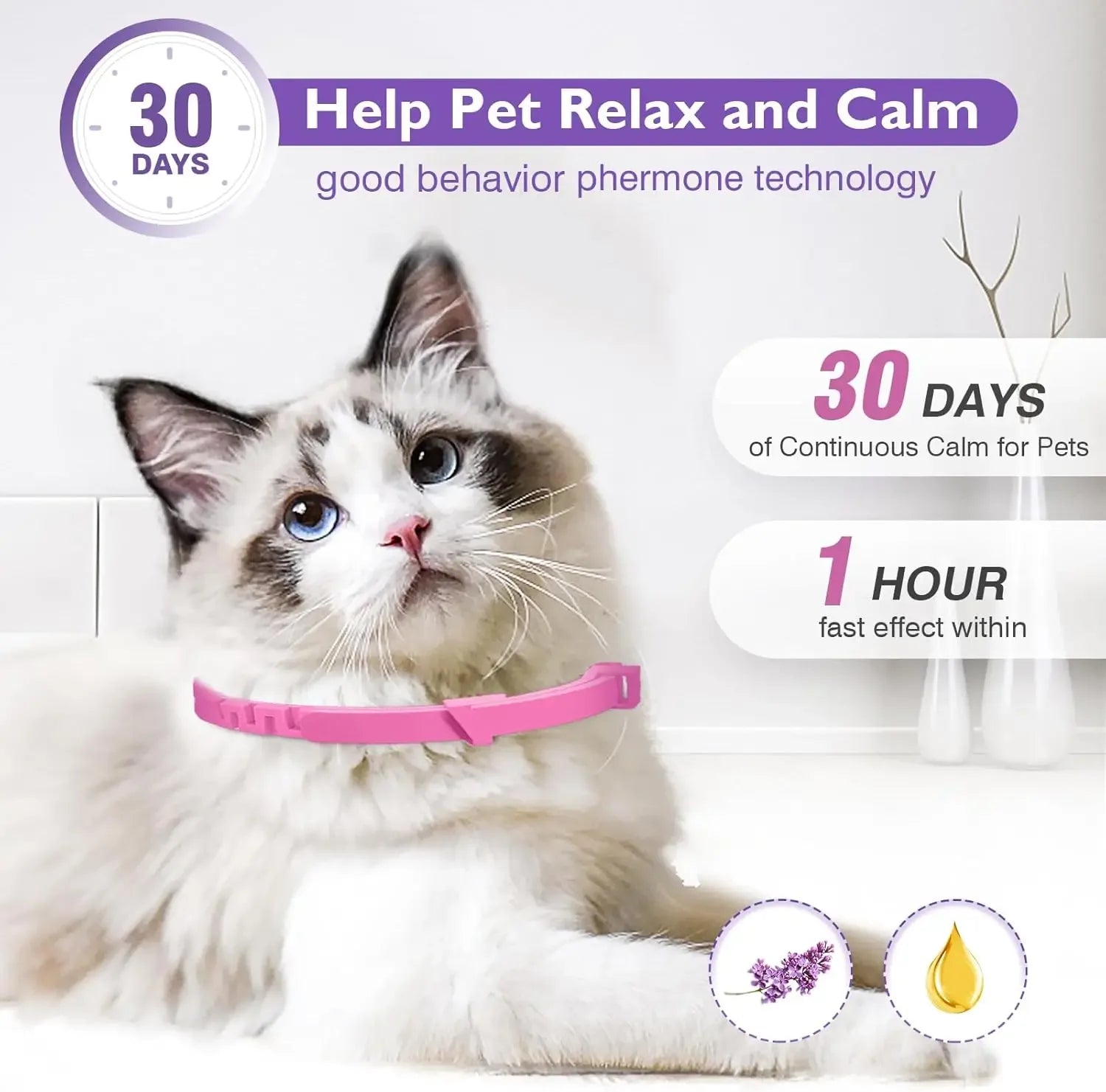 CalmPaws™ adjustable calming collar for dogs and cats, designed for anxiety relief and comfort in a soft fabric.