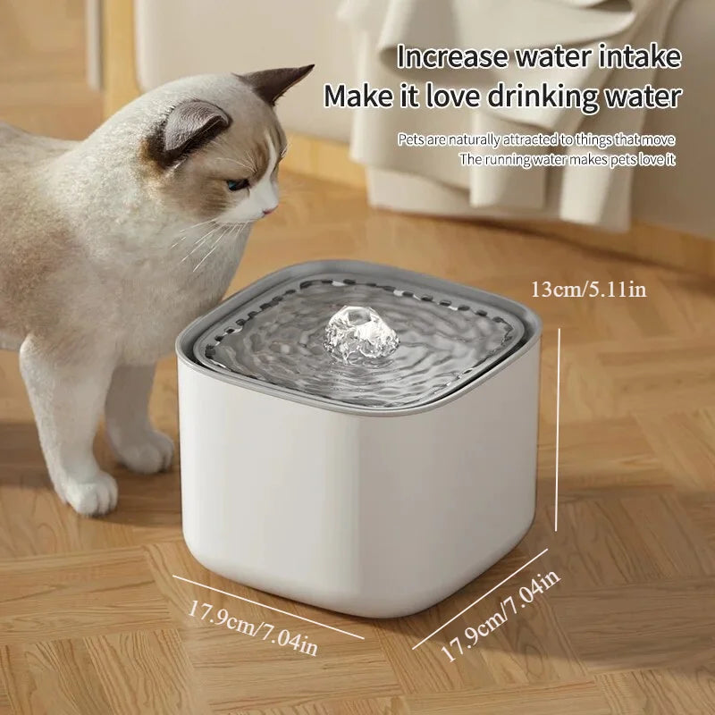 PureFlow 3L ultra-quiet water fountain with 5-stage filtration system for cats and dogs, featuring automatic 100oz dispenser.