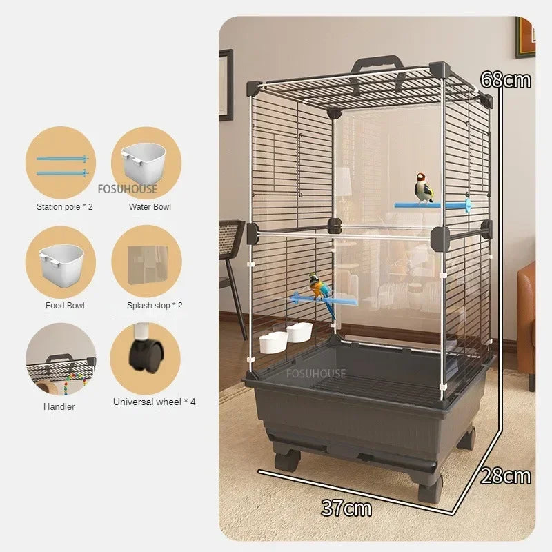 RoyalWing™ Bird Villa – Luxury Wrought Iron Cage for Budgies, Cockatiels & Parrots | Spacious Splash-Proof Design