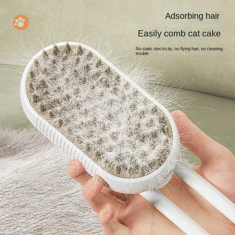 Hand holding pet grooming brush with cat hair, ideal for cat hair removal and shedding control.