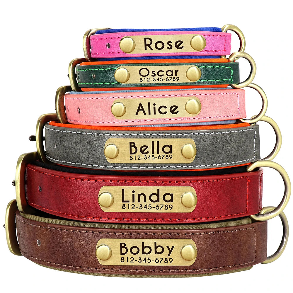UrbanPaws™ Custom Collar – Wide Soft PU Leather Dog Collar with Personalized Name Tag