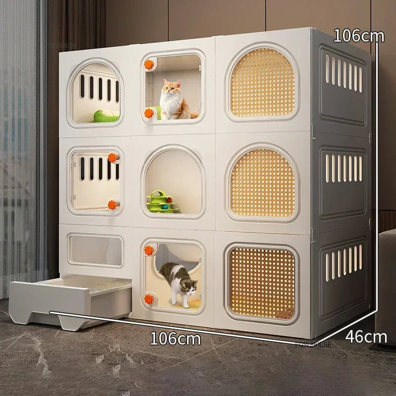 LitterLuxe™ Cat Home – Minimalist Indoor Villa with Built-In Litter Box & Pet Cage Comfort