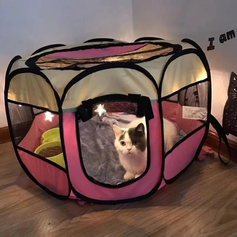 FurFort™ Foldable Pet Tent for dogs and cats, showcasing a portable travel shelter in a bright, spacious design.