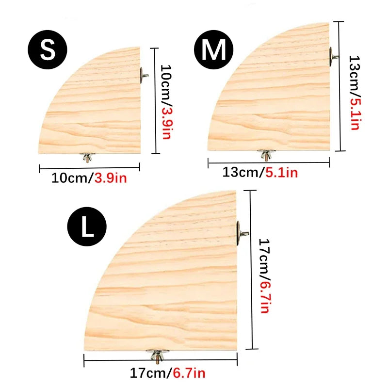 ForestPerch™ eco-friendly natural wood corner terrace for birds, chinchillas, and hamsters in a fan shape.