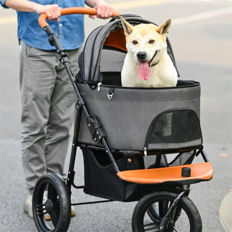 EliteRide™ Pet Stroller – Premium 4-Wheel Foldable Travel Trolley for Dogs & Cats | Breathable Windproof Design