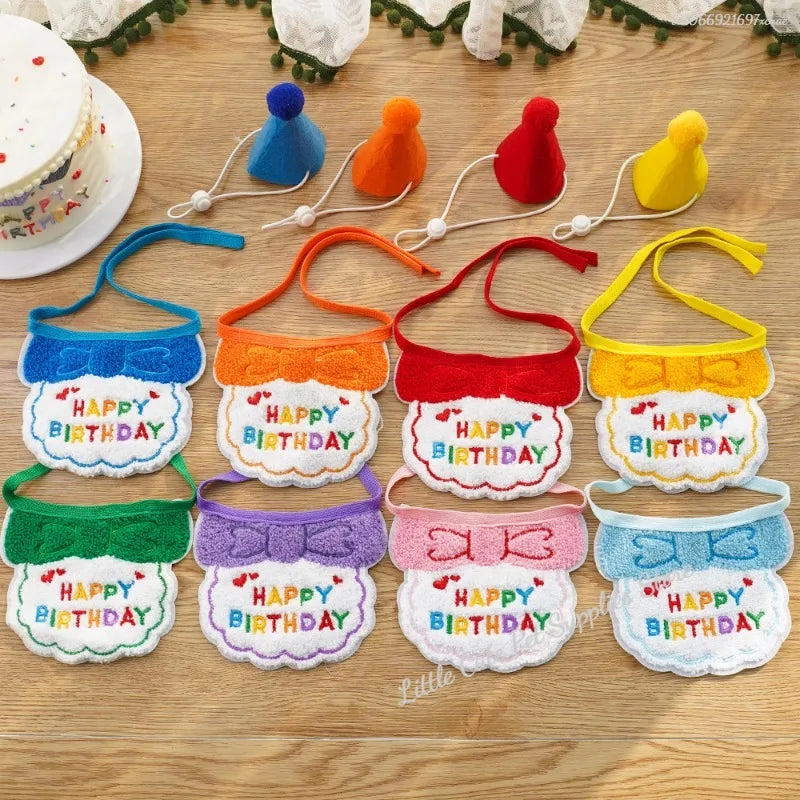 GlamPet™ cat birthday party hat and bib with adjustable bandana, perfect for dressing up cats for celebrations.