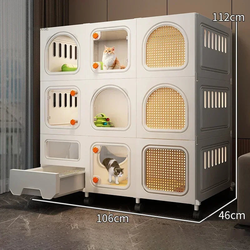 LitterLuxe™ Cat Home – Minimalist Indoor Villa with Built-In Litter Box & Pet Cage Comfort