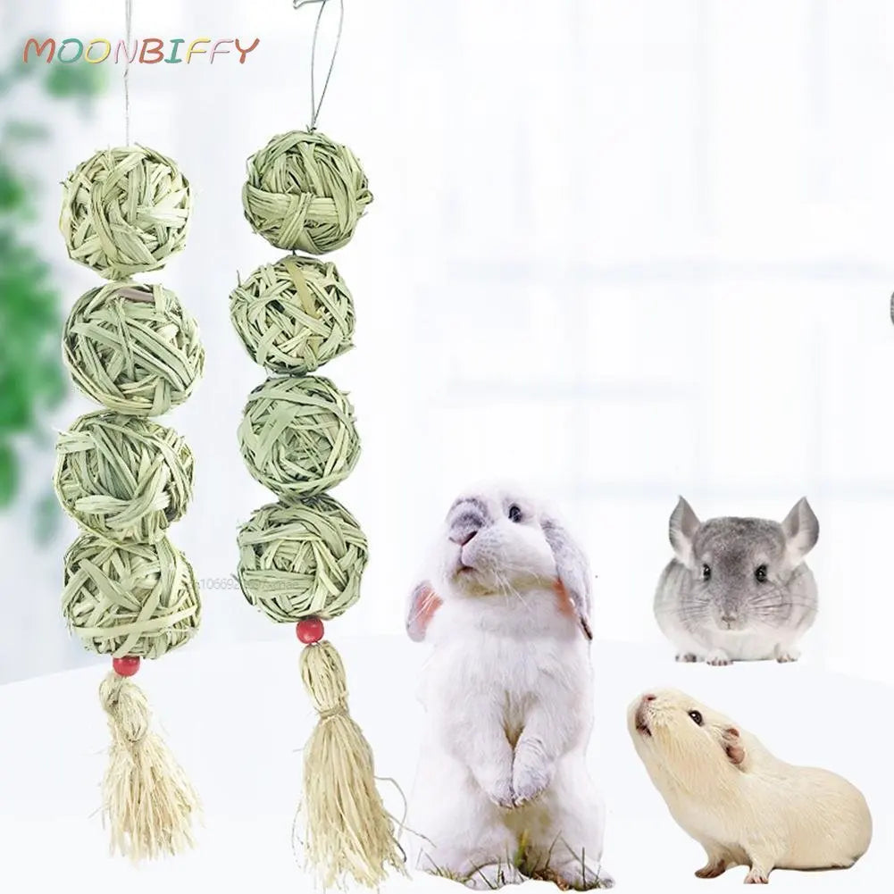 Natural grass chewing balls from Petivo, designed for eco-friendly pet enjoyment and dental health.