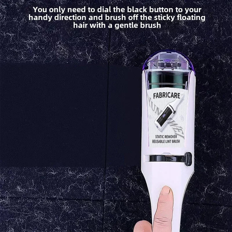 MagnaSpin™ 360° Electrostatic Fur Lifter by Petivo, showing a handheld pet hair remover on clothing and upholstery.