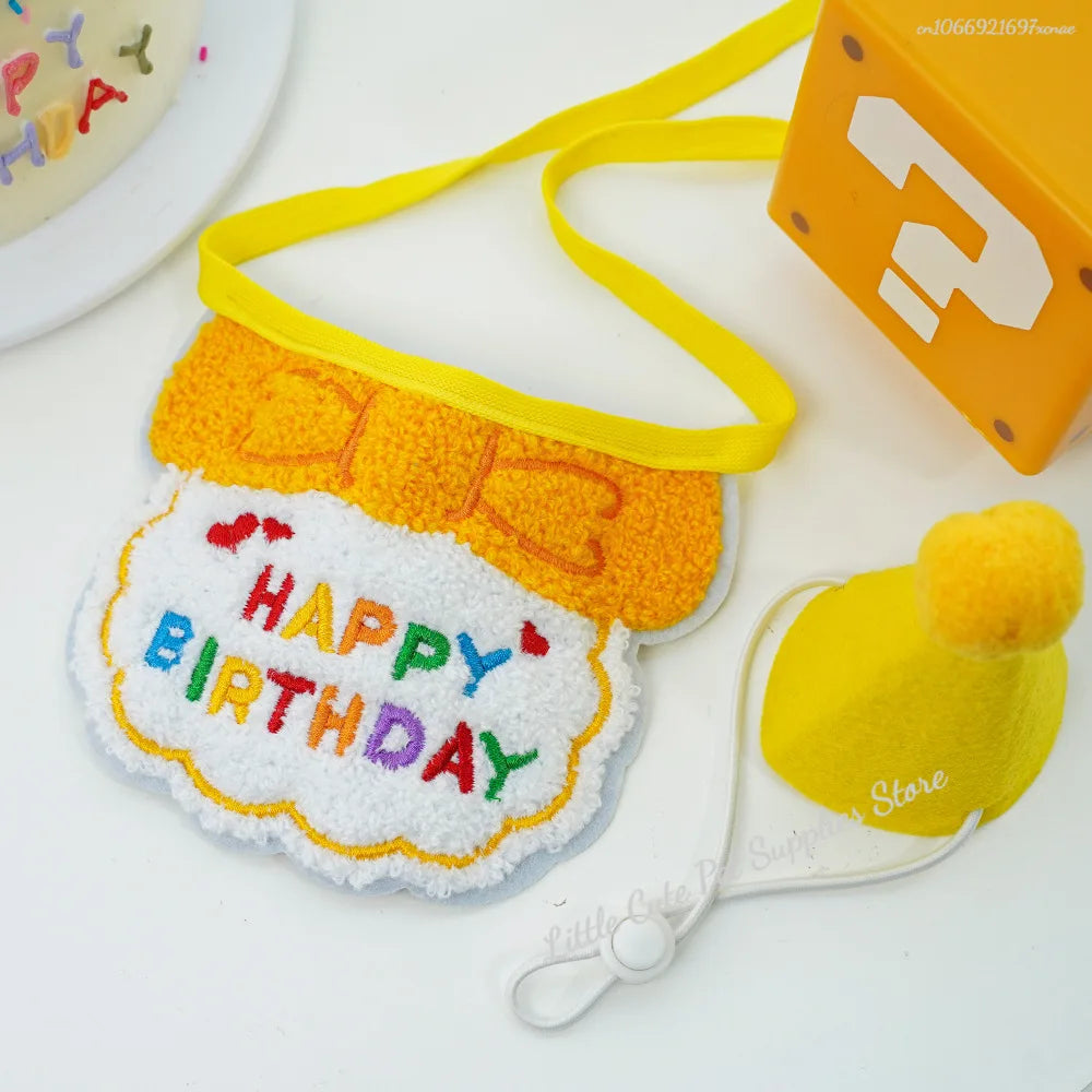 GlamPet™ cat birthday party hat and bib with adjustable bandana, perfect for dressing up cats and puppies for celebrations.