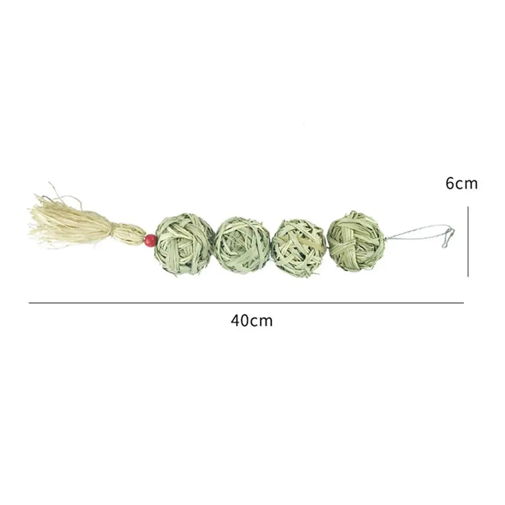 Natural grass chewing balls by Petivo, designed for pets to enjoy chewing and promoting dental health.