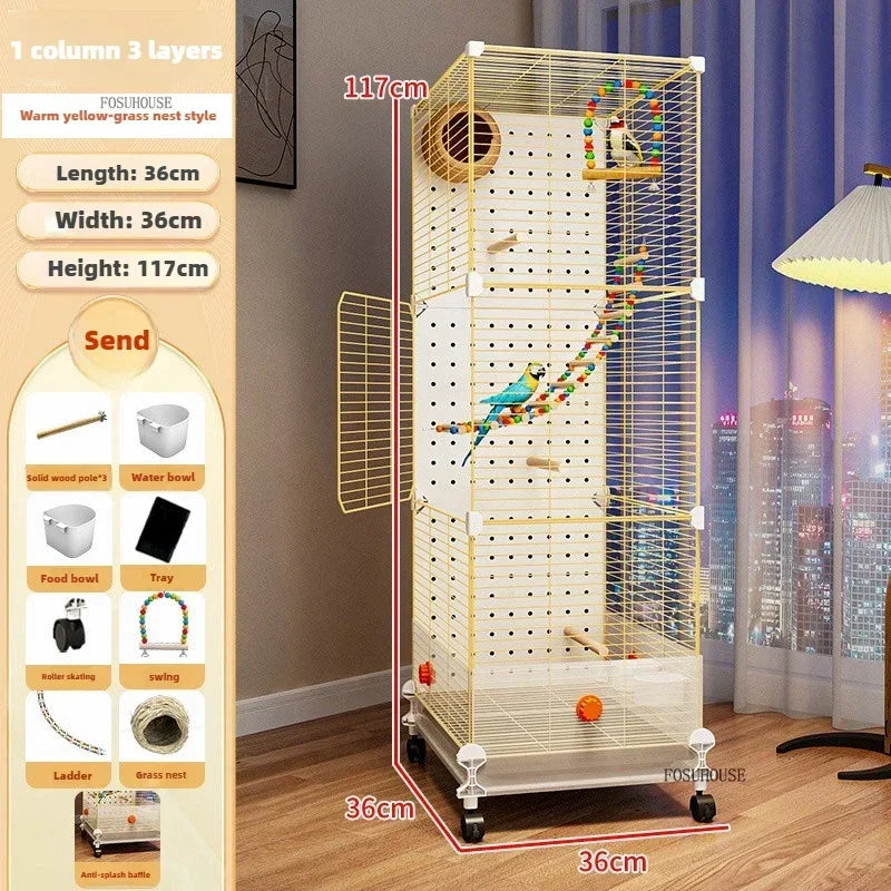 FeatherHaven™ Bird Villa – Spacious Wrought Iron Luxury Cage for Budgies, Cockatiels & Parrots
