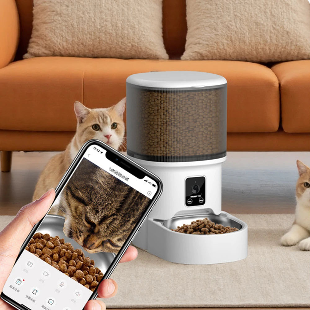 FreshPaws™4L WIFI Button Automatic Cat Feeder Intelligent Cat and Dog Pet Feeder Smart Pet Cat Food Dispenser Pet Feeder(No 5V 1A plug)