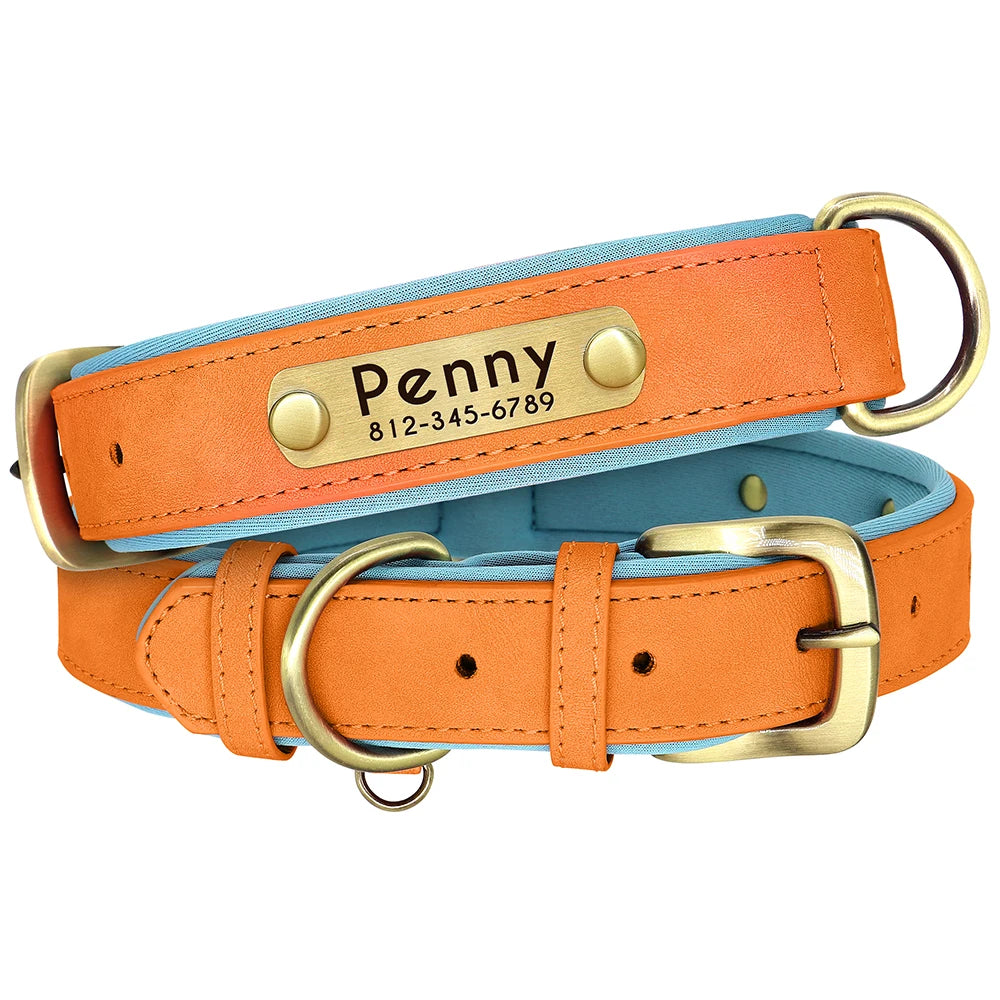 UrbanPaws™ Custom Collar – Wide Soft PU Leather Dog Collar with Personalized Name Tag