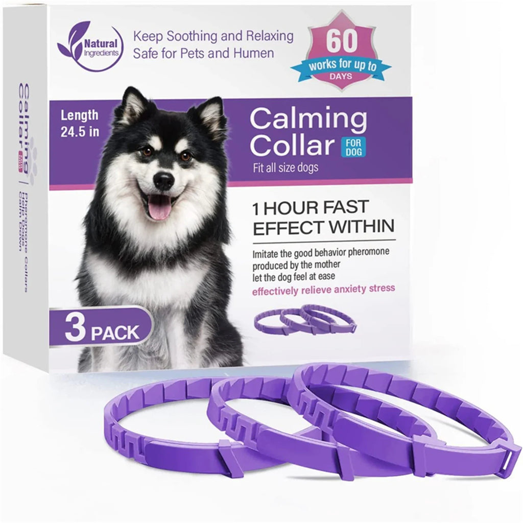CalmPaws™ adjustable calming collar for dogs and cats, featuring a soft design for anxiety relief and comfort.