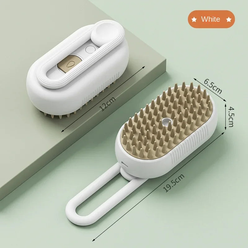 White pet grooming brush with handle, silicone bristles, and size measurements for cats or dogs