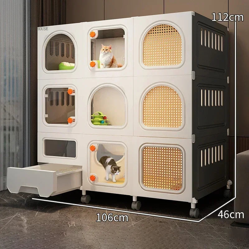 LitterLuxe™ Cat Home – Minimalist Indoor Villa with Built-In Litter Box & Pet Cage Comfort