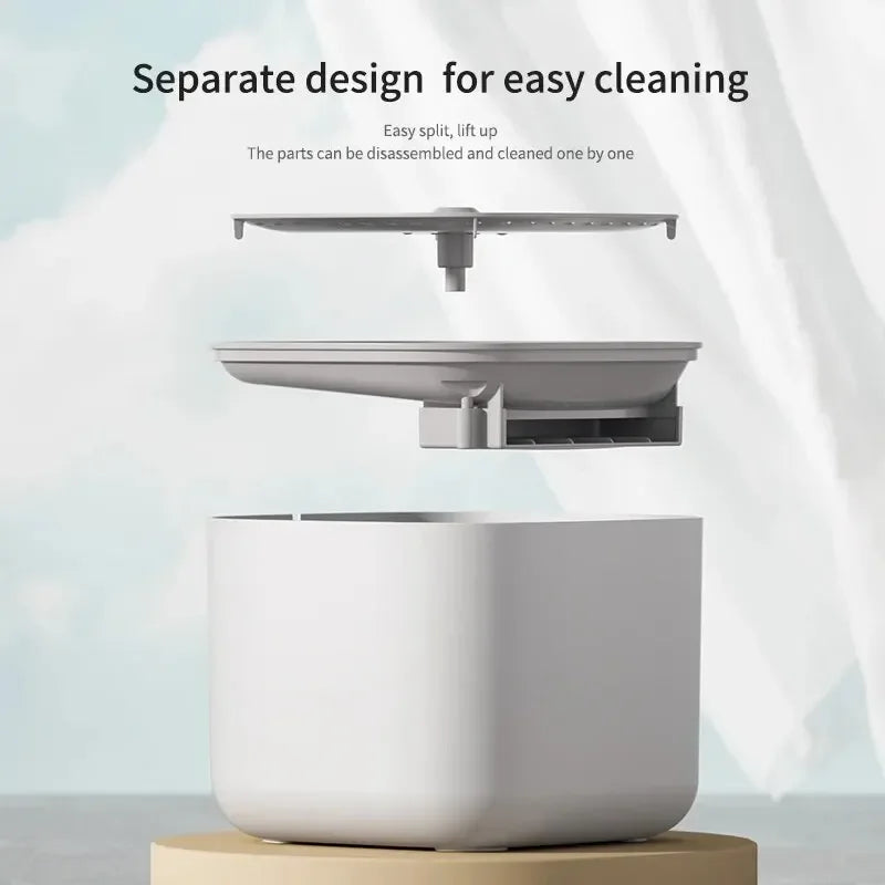 PureFlow 3L water fountain with 5-stage filtration system for pets, featuring a sleek design and automatic 100oz dispenser.