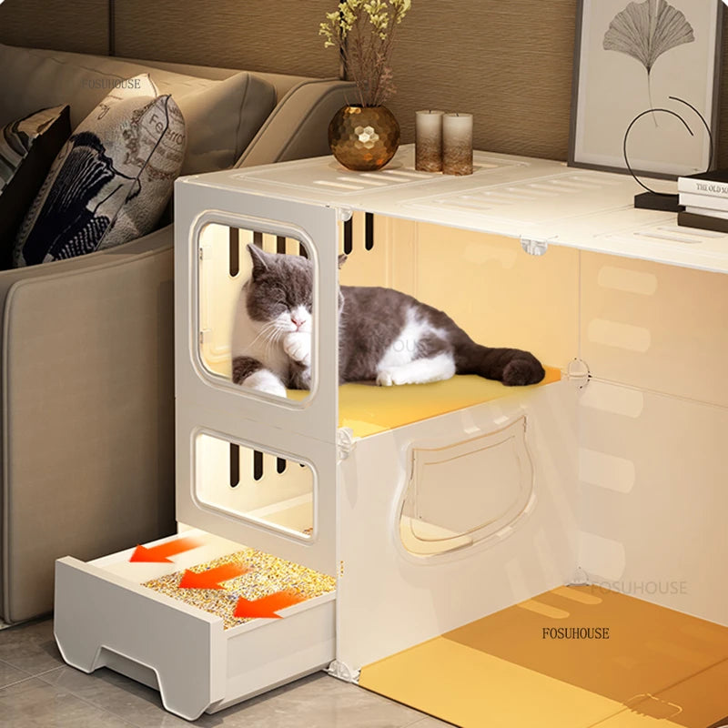 PurePaws™ Cat Villa – Modern Minimalist Indoor Cage with Integrated Litter Box & Outdoor-Ready Design