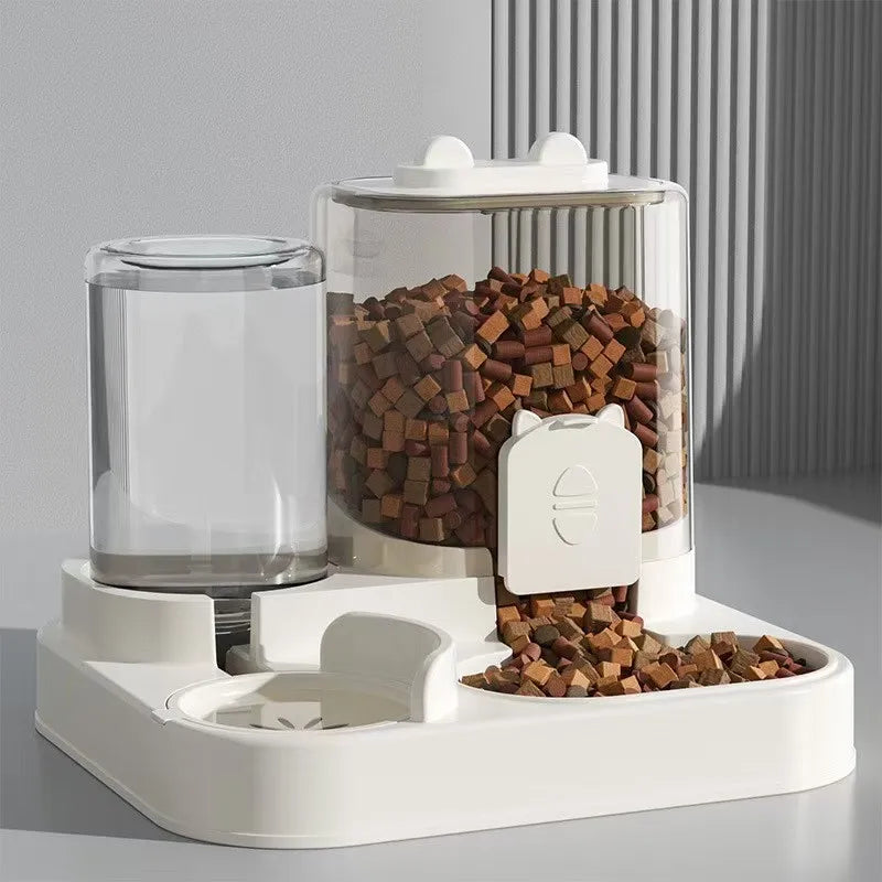 PureStream 2-in-1 Hydration Station with automatic waterer and tilted food bowl for cats and dogs, featuring a quiet design.