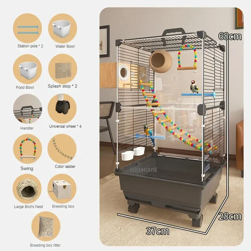 RoyalWing™ Bird Villa – Luxury Wrought Iron Cage for Budgies, Cockatiels & Parrots | Spacious Splash-Proof Design