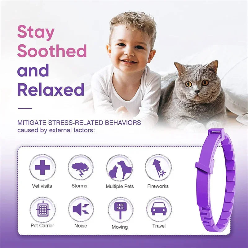 CalmPaws™ adjustable calming collar for dogs and cats, featuring a soft design for anxiety relief and comfort.