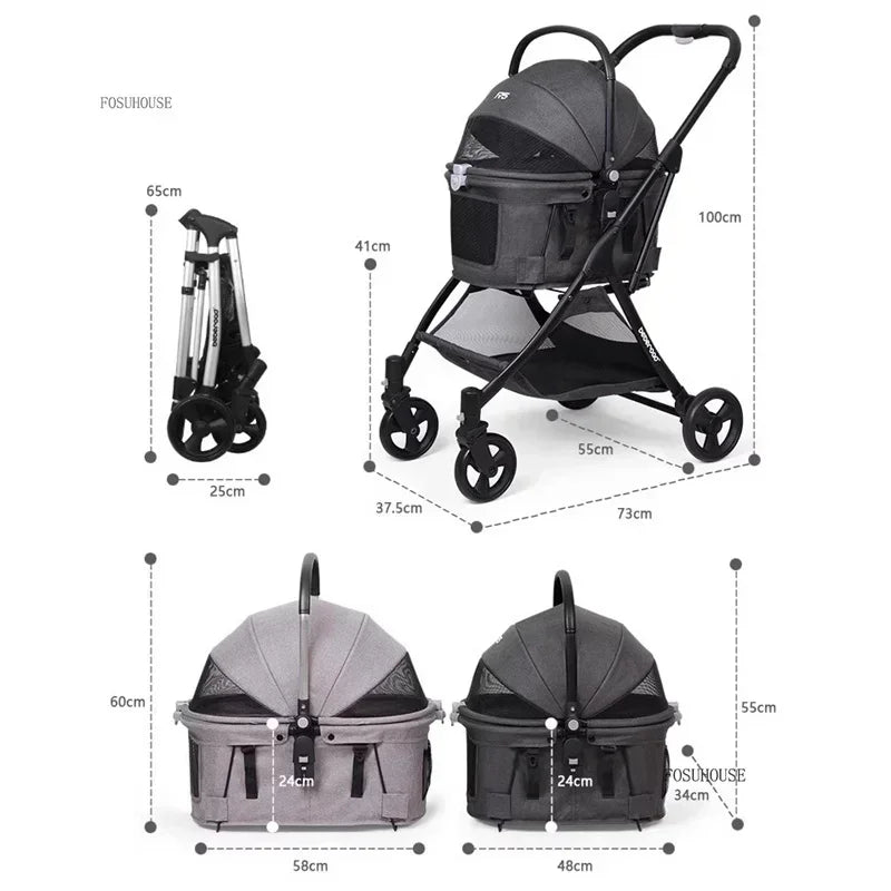 RoyalRide™ Pet Stroller – Breathable 4-Wheel Luxury Travel Trolley for Cats & Dogs | Foldable Portable Design