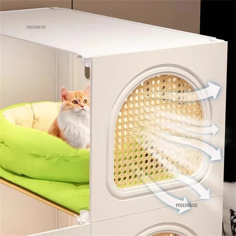 LitterLuxe™ Cat Home – Minimalist Indoor Villa with Built-In Litter Box & Pet Cage Comfort