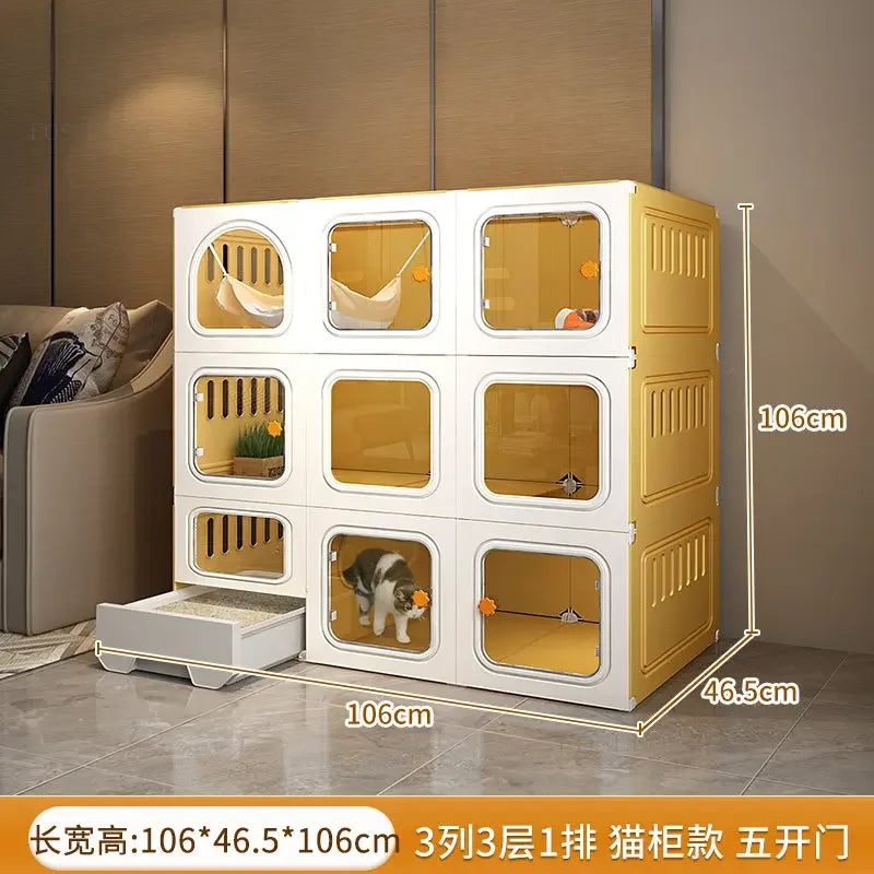 PurePaws™ Cat Villa – Modern Minimalist Indoor Cage with Integrated Litter Box & Outdoor-Ready Design