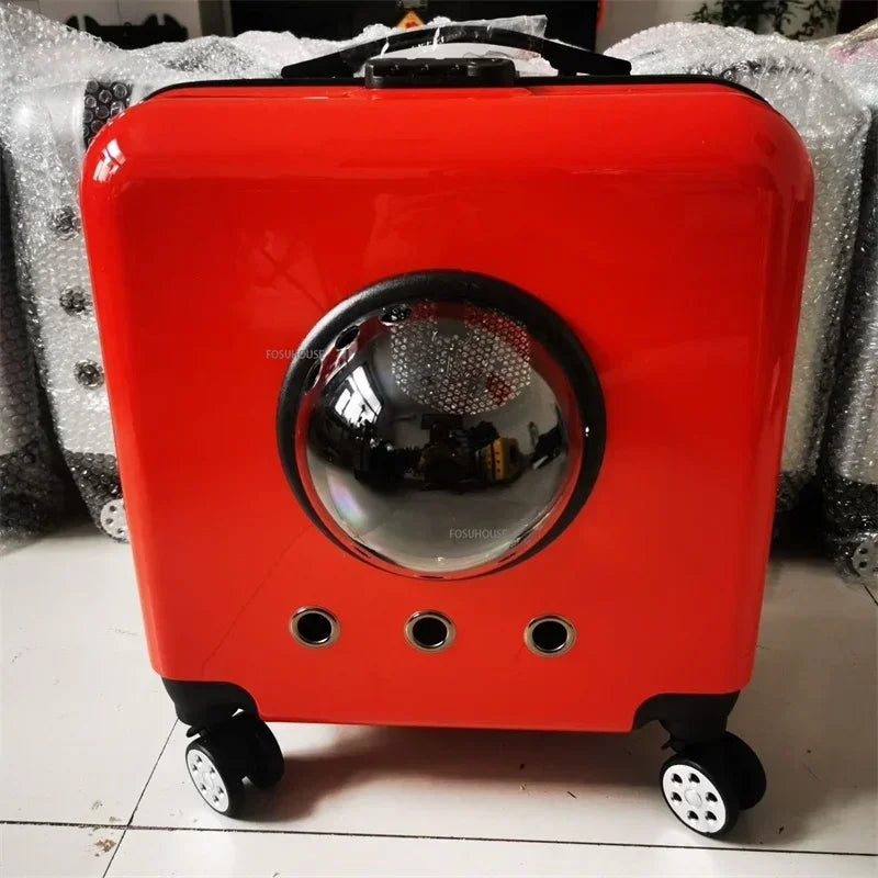 CrystalRide™ Pet Carrier – Transparent Rolling Trolley & Backpack for Cats & Small Dogs | Breathable Outdoor Travel Bag