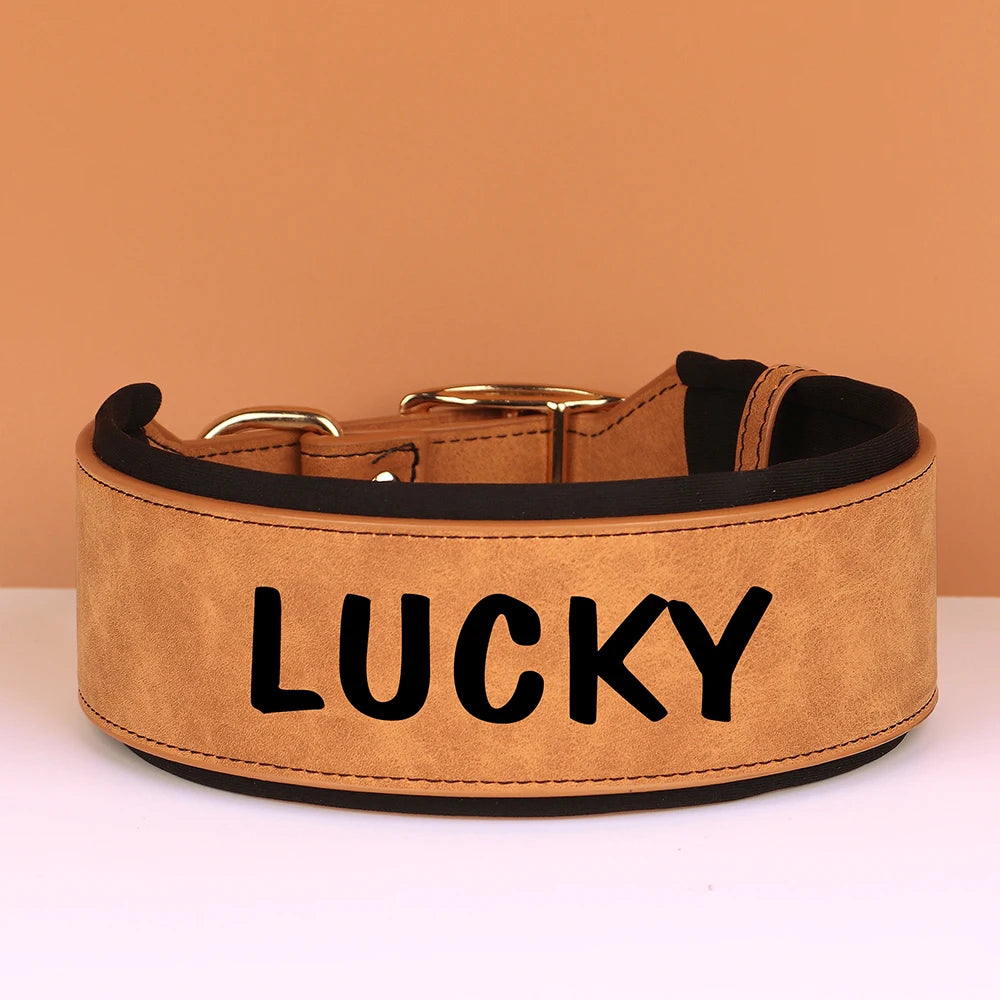 LuxePaws™ Custom Dog Collar – Wide PU Leather Personalized Collar with Name Tag for All Dog Sizes