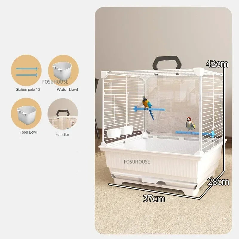 RoyalWing™ Bird Villa – Luxury Wrought Iron Cage for Budgies, Cockatiels & Parrots | Spacious Splash-Proof Design