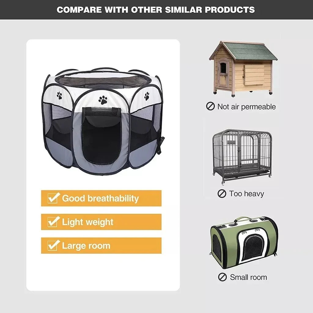 FurFort™ foldable pet tent and playpen for dogs and cats, featuring a portable design for travel and outdoor use.