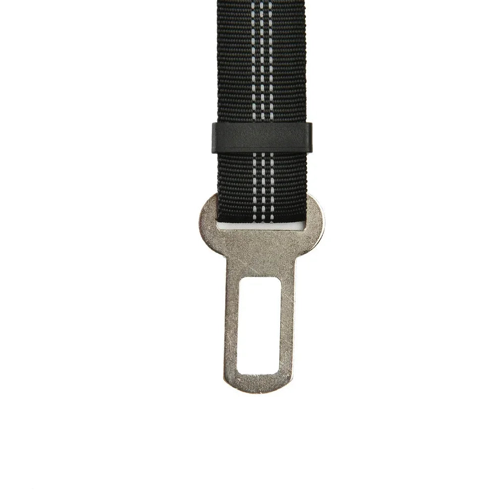 Adjustable SafePaws™ dog car seat belt with reflective elastic for safe travel, featuring a durable clip and leash design.