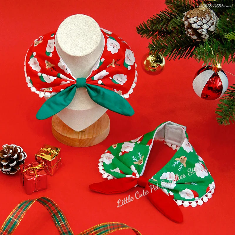 FelineGuard™ Christmas dog collar with jeweled pendant, satin ribbon, and decorative bows for cats and puppies.