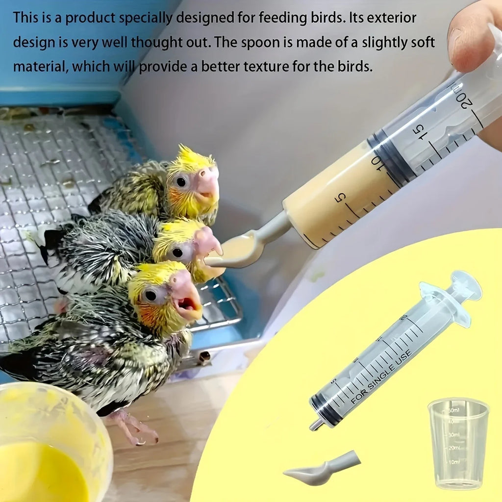 4-piece precision syringe set for hand-rearing baby birds by Petivo, featuring syringes in various sizes and accessories.