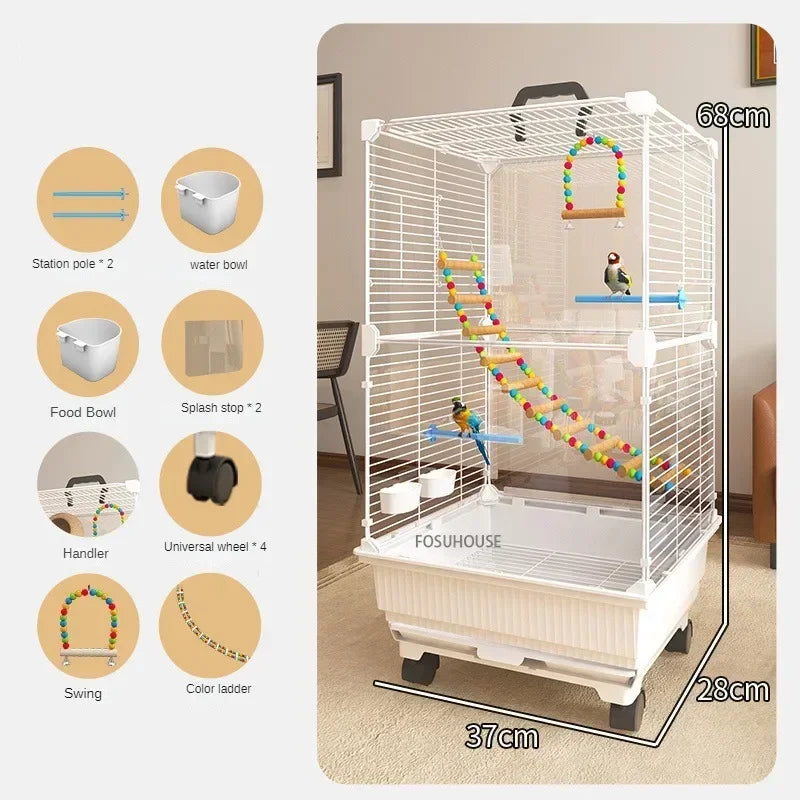 RoyalWing™ Bird Villa – Luxury Wrought Iron Cage for Budgies, Cockatiels & Parrots | Spacious Splash-Proof Design