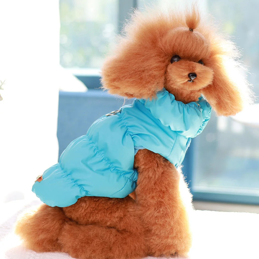 Soft plush SnuggleFit™ warm t-shirt outfit for puppies and cats in a cozy setting.