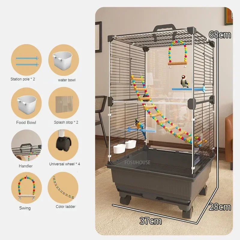RoyalWing™ Bird Villa – Luxury Wrought Iron Cage for Budgies, Cockatiels & Parrots | Spacious Splash-Proof Design