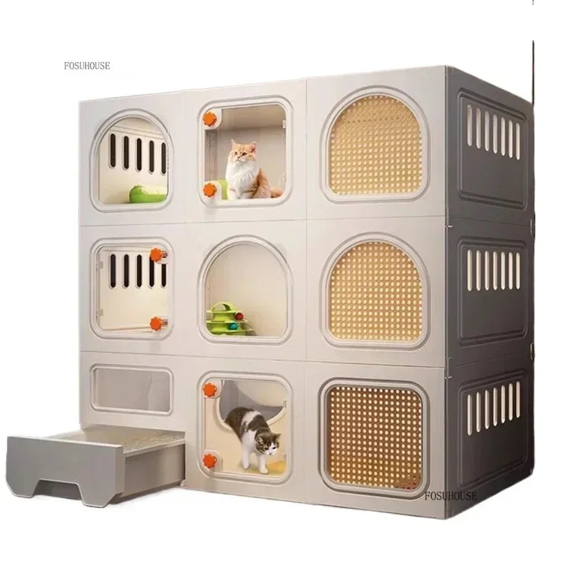 LitterLuxe™ Cat Home – Minimalist Indoor Villa with Built-In Litter Box & Pet Cage Comfort