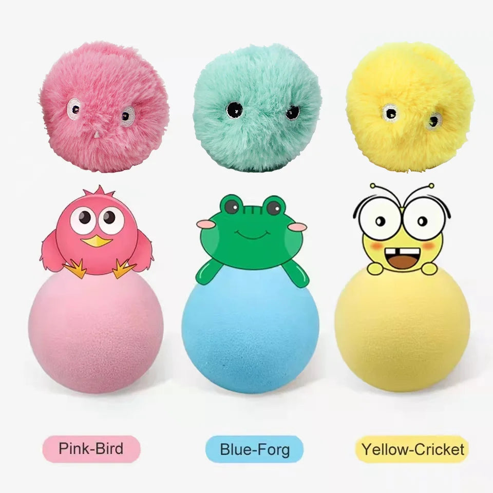 Plush electric cat ball toy with catnip, featuring a squeaker for interactive play. Ideal for engaging cats.