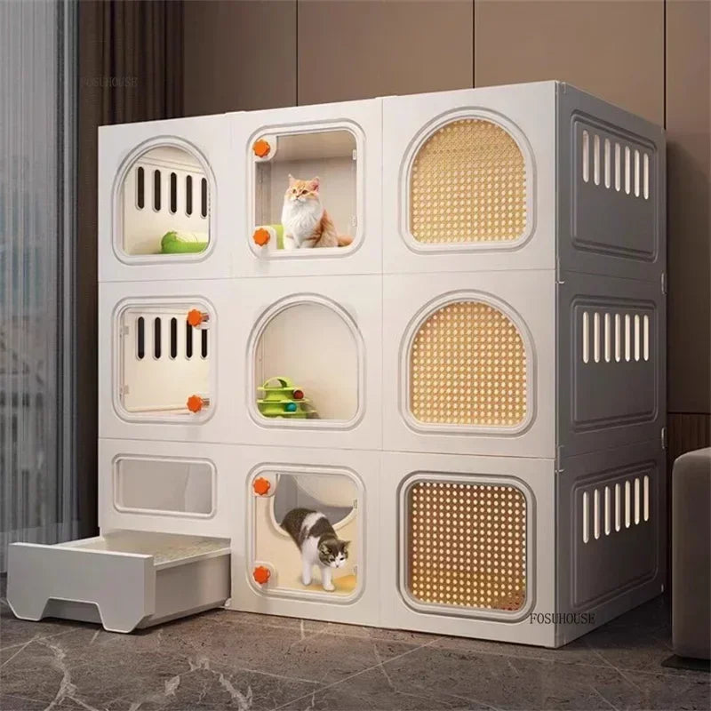 LitterLuxe™ Cat Home – Minimalist Indoor Villa with Built-In Litter Box & Pet Cage Comfort