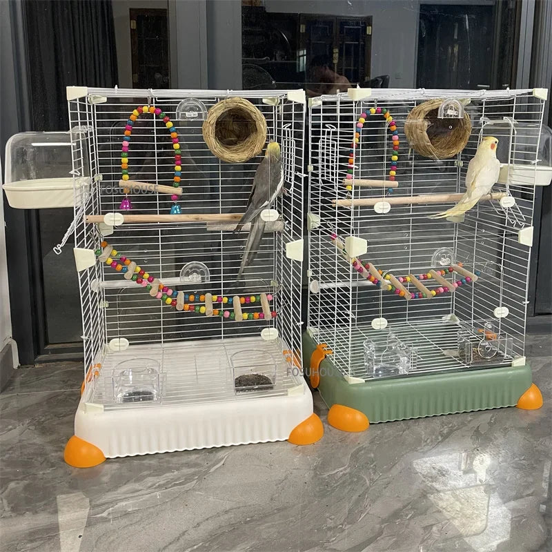 AviaryLux™ Bird Cage – Large Wrought Iron Luxury Home for Budgies, Cockatiels & Parrots | Splash-Proof Design