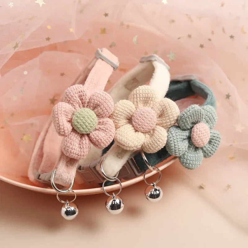Adjustable SoftHaven™ pet collar in cotton with a bowknot and bell, designed for dogs with a breakaway feature.